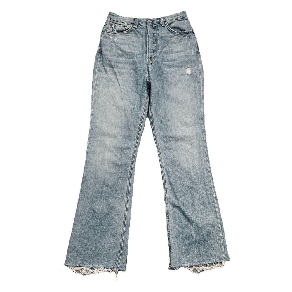 GRLFRND Hannah Bootcut Jeans 26 (25x27) Blue Fly High Button Distressed Womens
